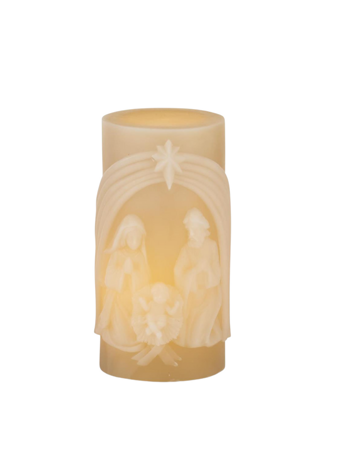 Cream Nativity LED Candle w/Timer