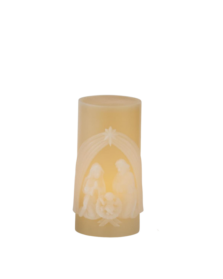 Cream Nativity LED Candle w/Timer