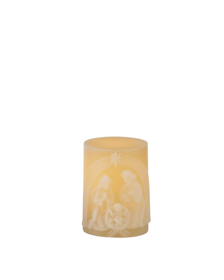 Cream Nativity LED Candle w/Timer