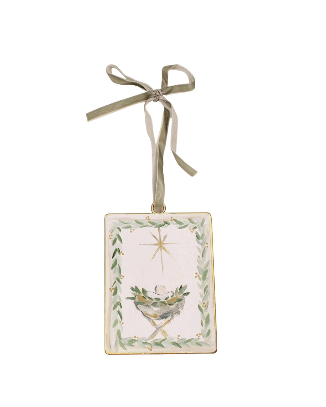 Manger w/Greenery Metal Ornament