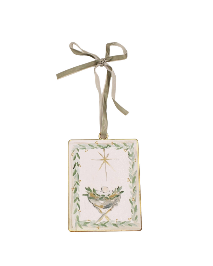 Manger w/Greenery Metal Ornament