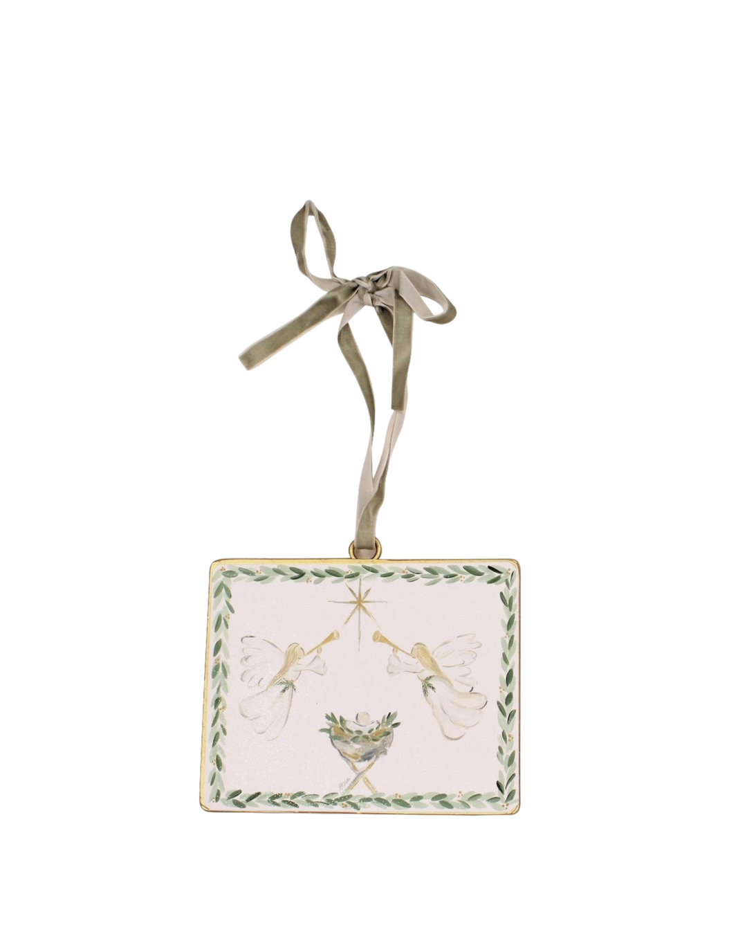 Manger w/Greenery Metal Ornament
