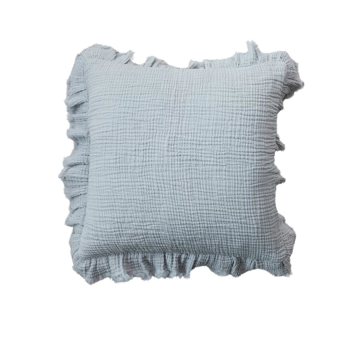 Blue Ruffle Trim Pillow