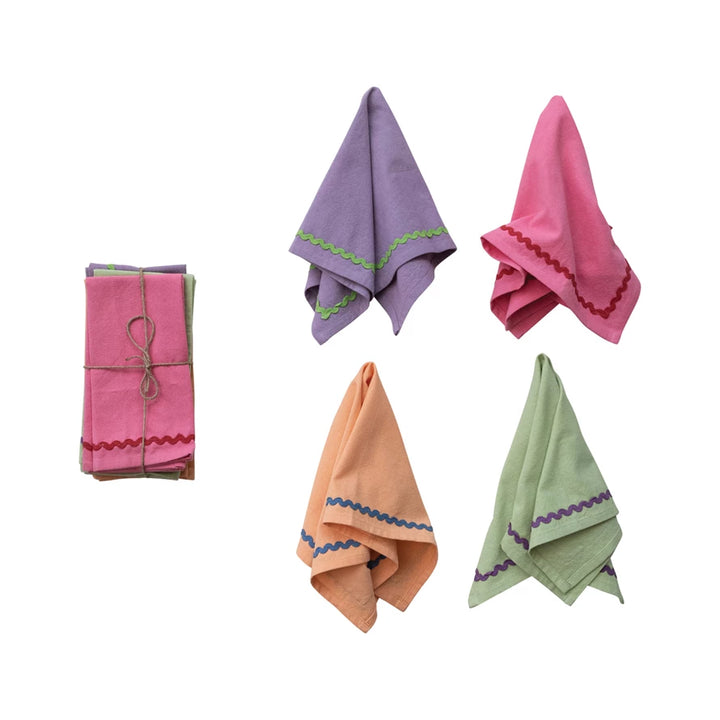 Cotton Napkins w/Ric Rac Trim, Set of 4