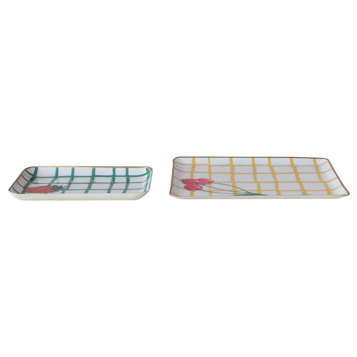 Grid Pattern Enamel Metal Tray