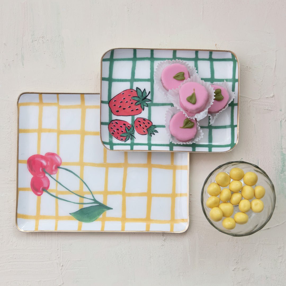 Grid Pattern Enamel Metal Tray