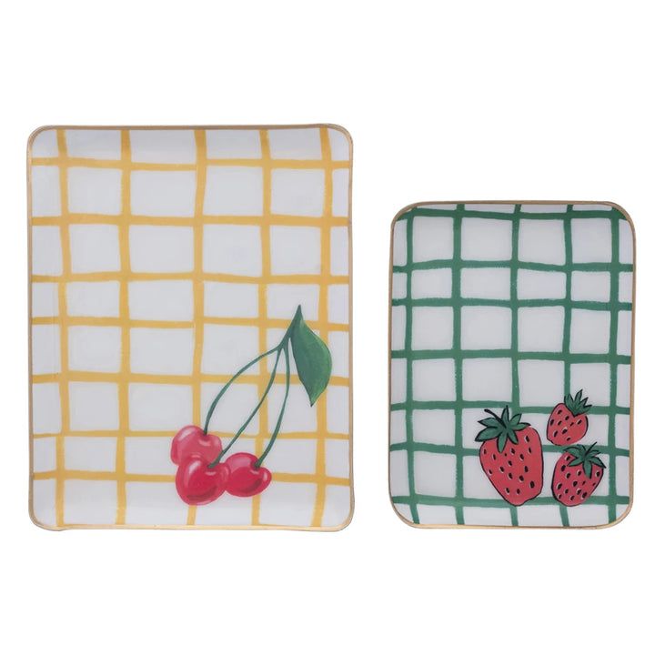 Grid Pattern Enamel Metal Tray