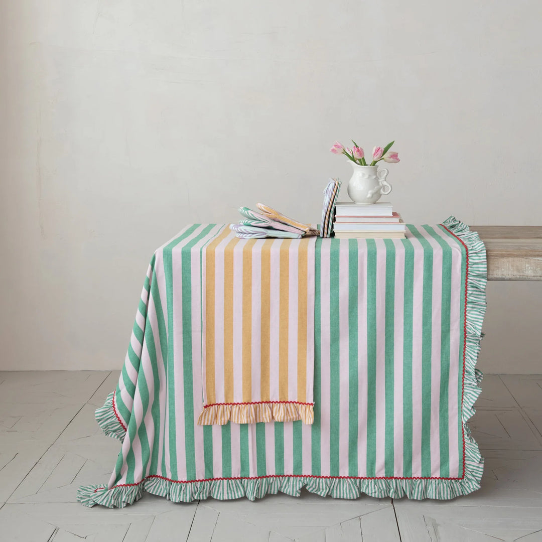 Striped Table Runner w/Ruffle