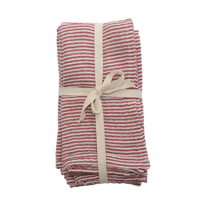 Red & White Striped Cotton Napkins, Set of 4