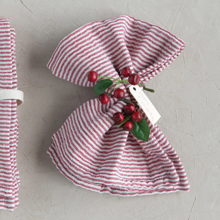 Red & White Striped Cotton Napkins, Set of 4