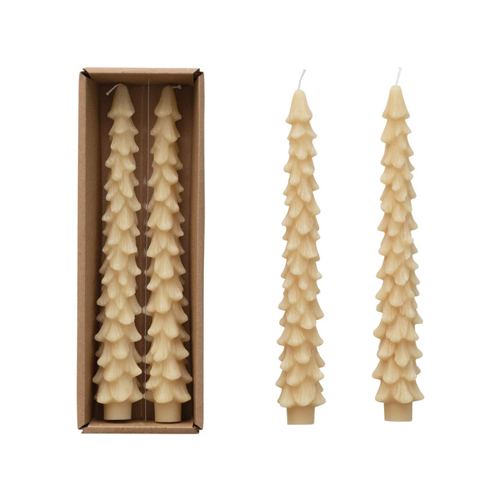 Cream Tree Shaped Taper Candles 10",  Set of 2