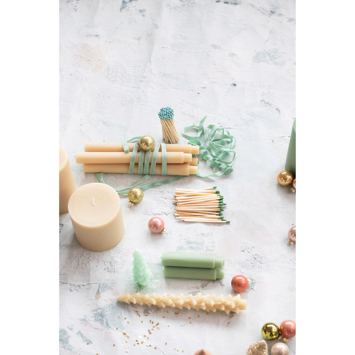 Cream Tree Shaped Taper Candles 10",  Set of 2