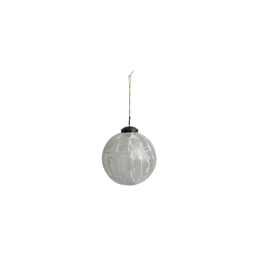 White Mosaic Glass Ball Ornament