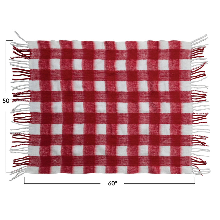 Red & White Plaid Throw w/ Fringe