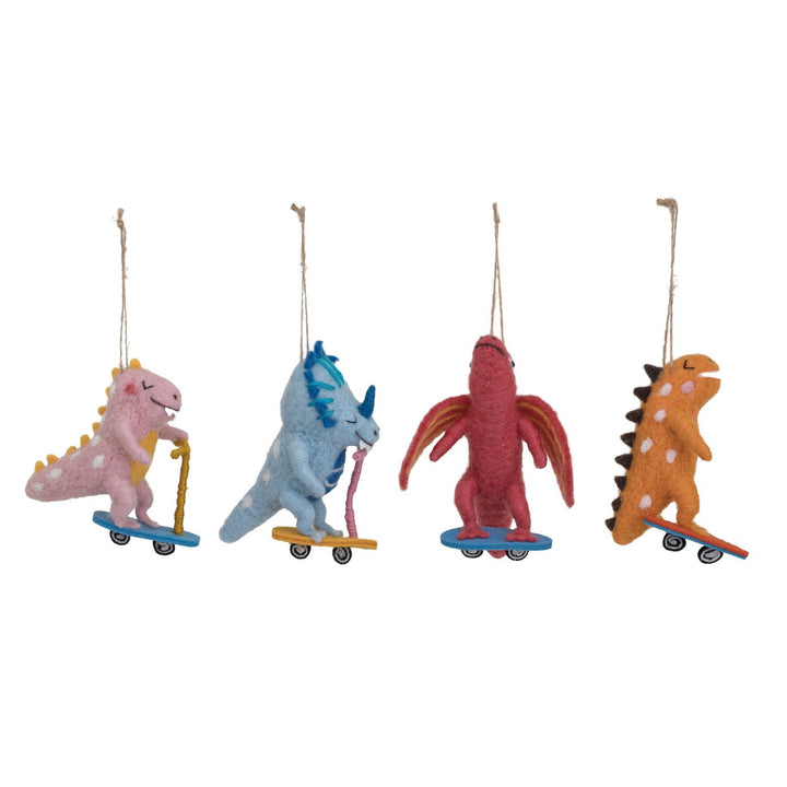 Felt Dinosaur on Wheels Ornament