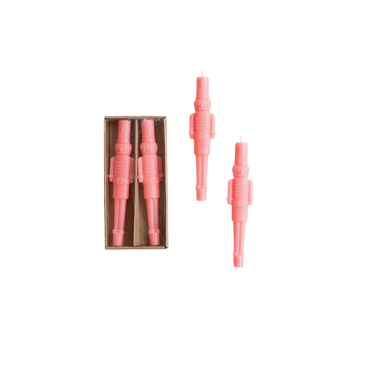 Pink Nutcracker Shaped Taper Candles, Set of 2