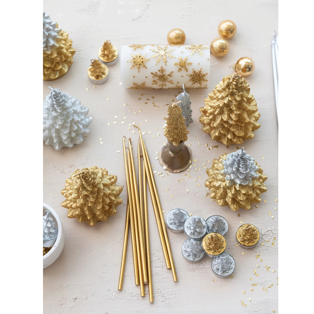 Gold Tree Shaped Taper Candles, Set of 2