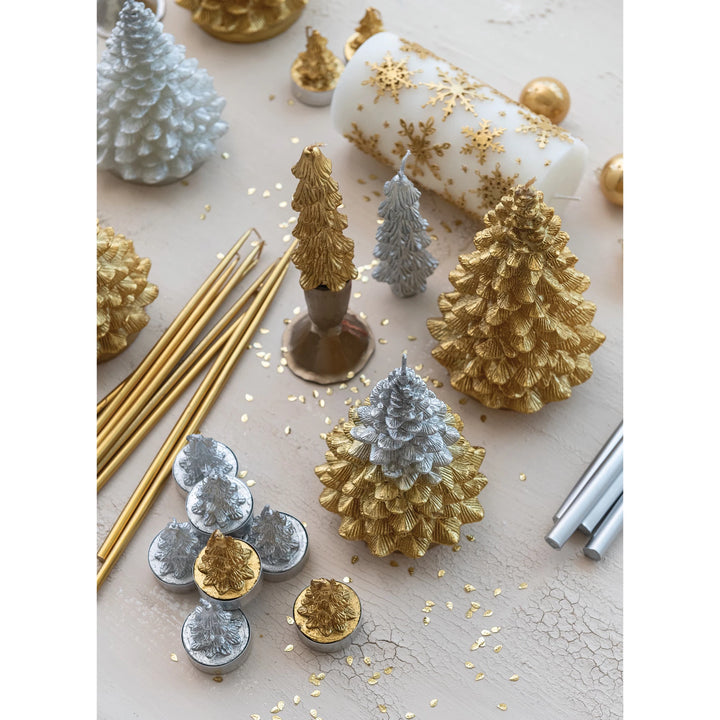 Gold Tree Shaped Taper Candles, Set of 2