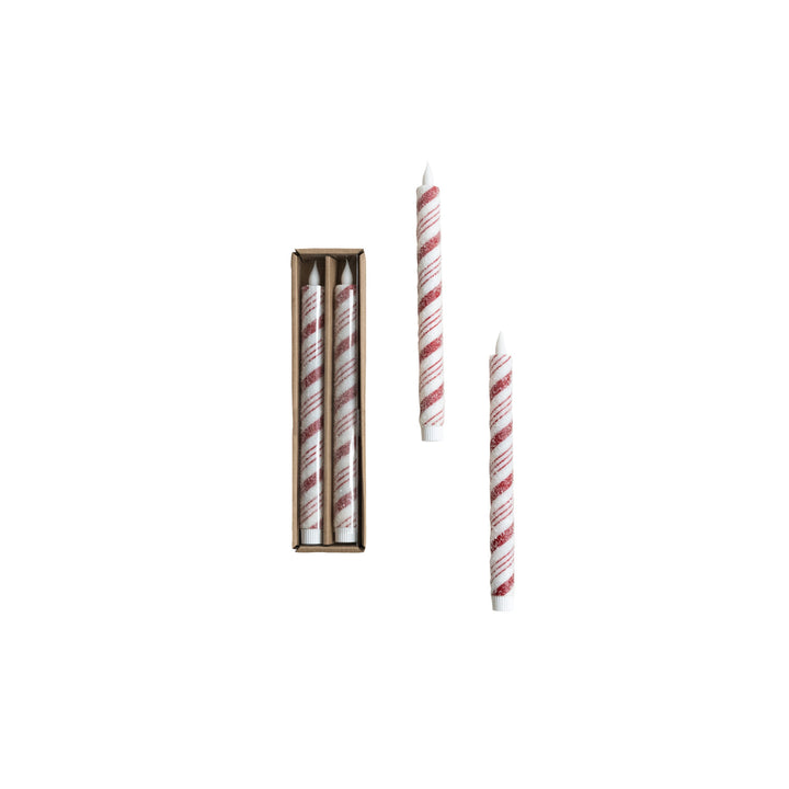 Red & White Flameless LED Taper Candles, Set of 2