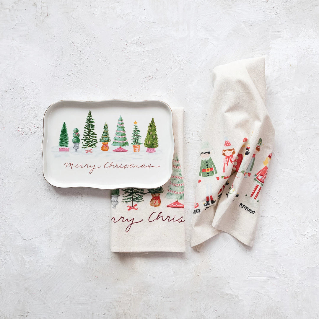 Scalloped Platter w/Trees & Gold Electroplating