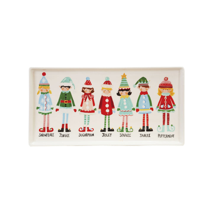 Stoneware Platter w/Santa's Elves