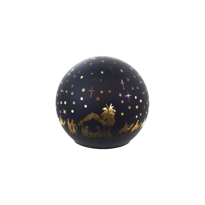 Glass Ball w/LED Light & Etched Nativity Scene