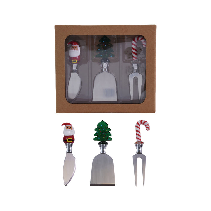 Cheese Knives w/Glass Holiday Icon Handles, Set of 3