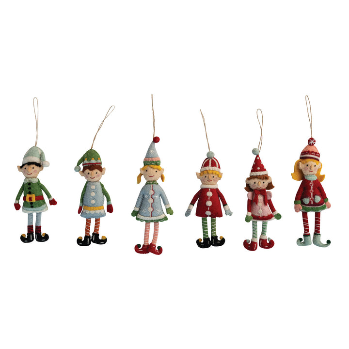 Handmade Wool Felt Elf Ornament with Embroidery, 6 Styles ©
