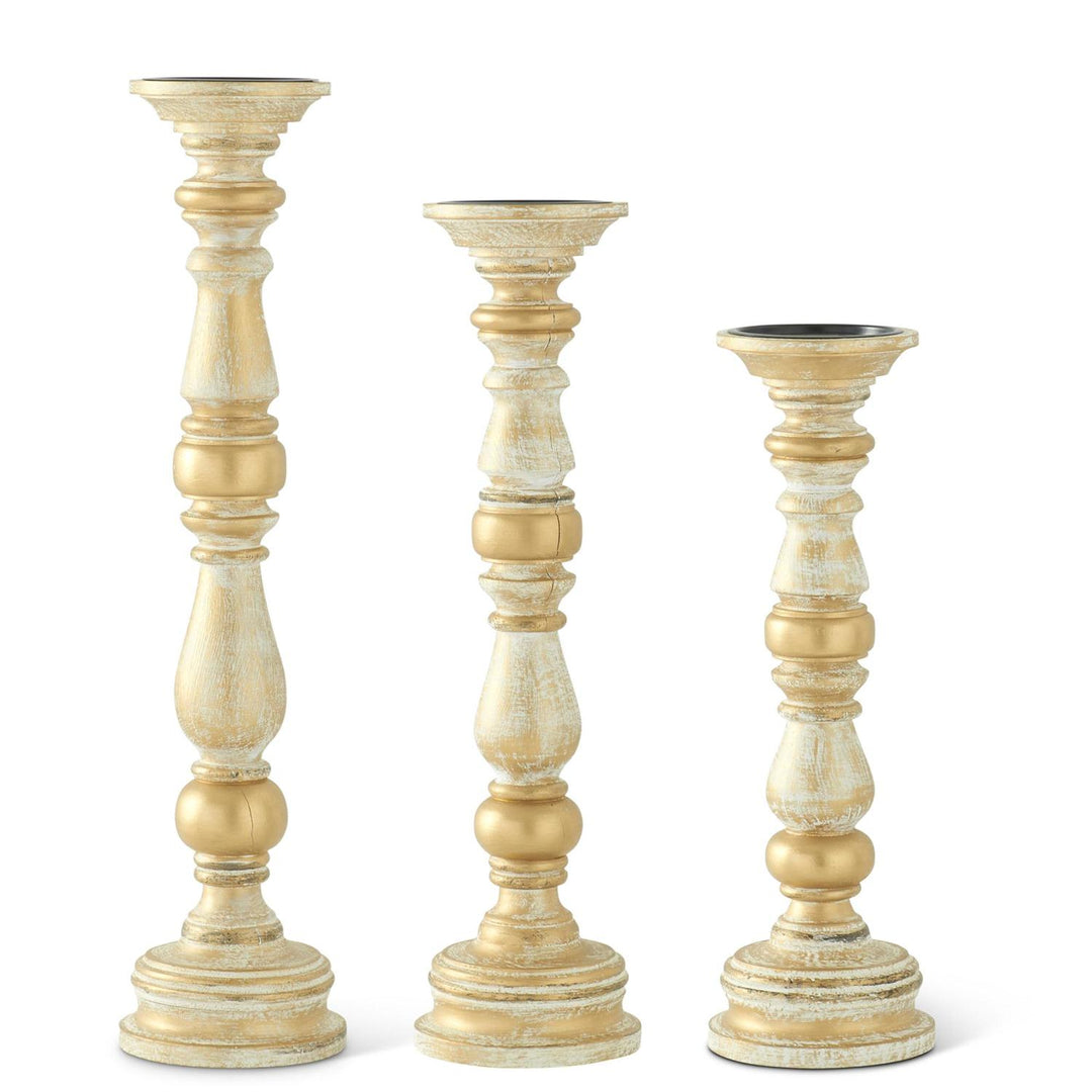 Gold Whitewashed Wood Candlestick