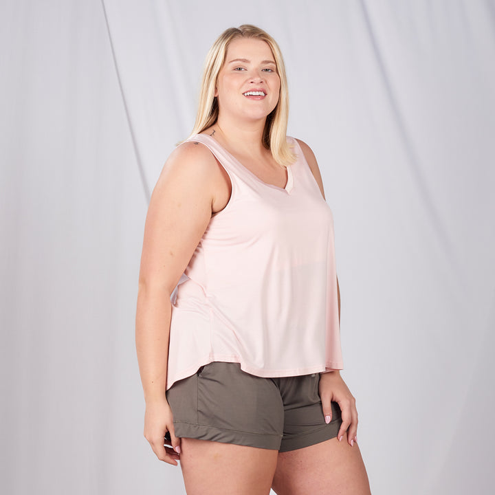 Pink Double V Pajama Tank Top