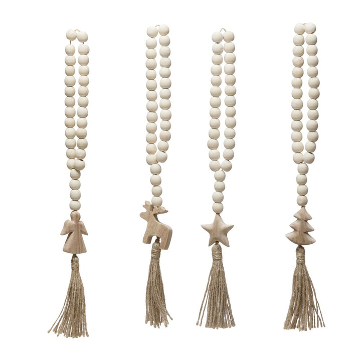 Wood Beads w/ Seasonal Icon &amp; Jute Tassel